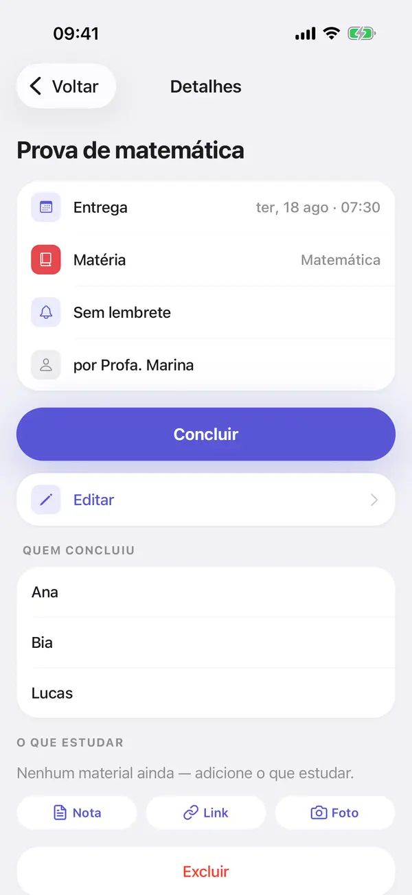 Lista de quem já marcou o item como concluído, com nomes.